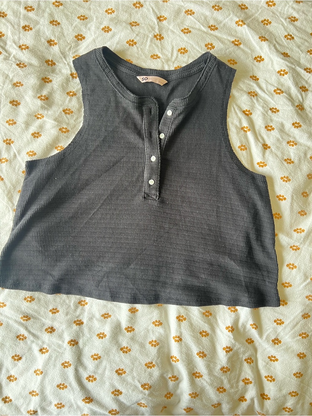 SO Black Ribbed Henley Crop Tank